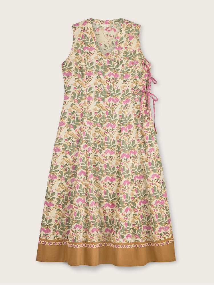 East Grey Aurelie Hand-Woodblock Botanical Border Print Wrap Midi Dress - Image 5 of 5 East Grey Aurelie Hand-Woodblock Botanical Border Print Wrap Midi Dress - Image 5 of 5