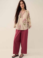 East Multi Roza Hand-Woodblock Printed Floral Dotted Cotton Embroidered Top - Image 1 of 5