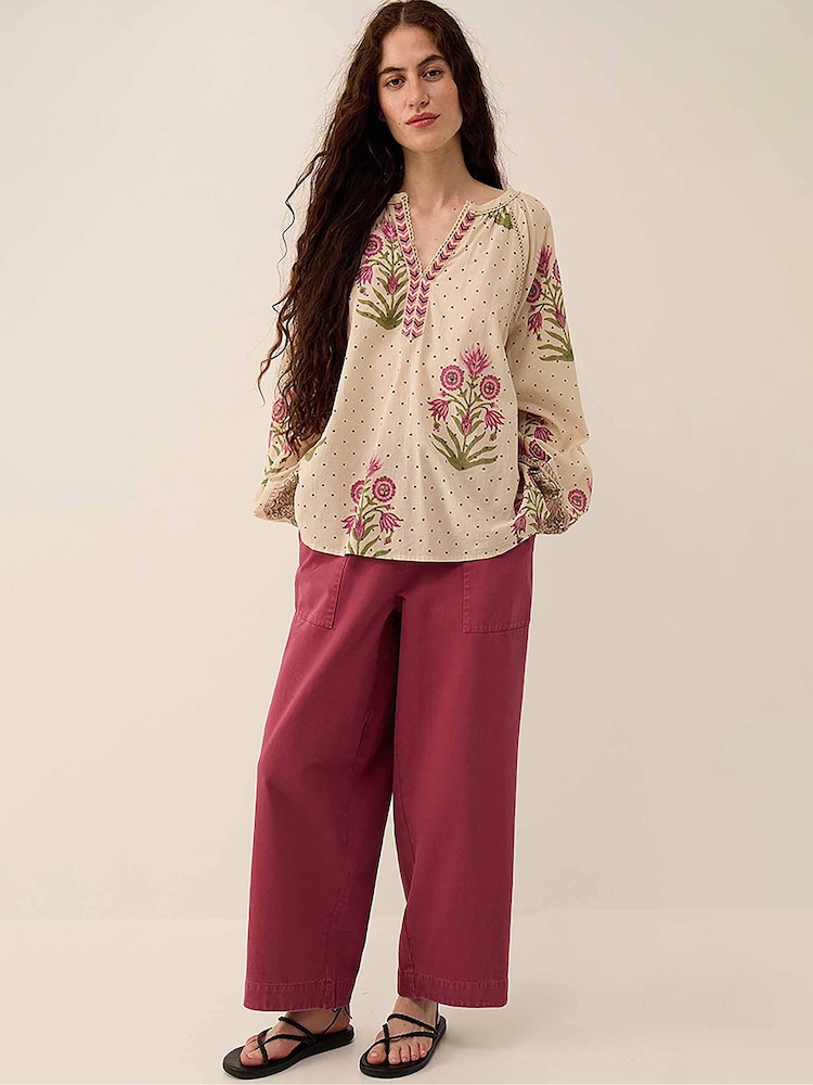 East Multi Roza Hand-Woodblock Printed Floral Dotted Cotton Embroidered Top - Image 1 of 5 East Multi Roza Hand-Woodblock Printed Floral Dotted Cotton Embroidered Top - Image 1 of 5