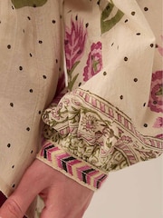 East Multi Roza Hand-Woodblock Printed Floral Dotted Cotton Embroidered Top - Image 4 of 5