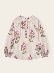 East Multi Roza Hand-Woodblock Printed Floral Dotted Cotton Embroidered Top - Image 5 of 5