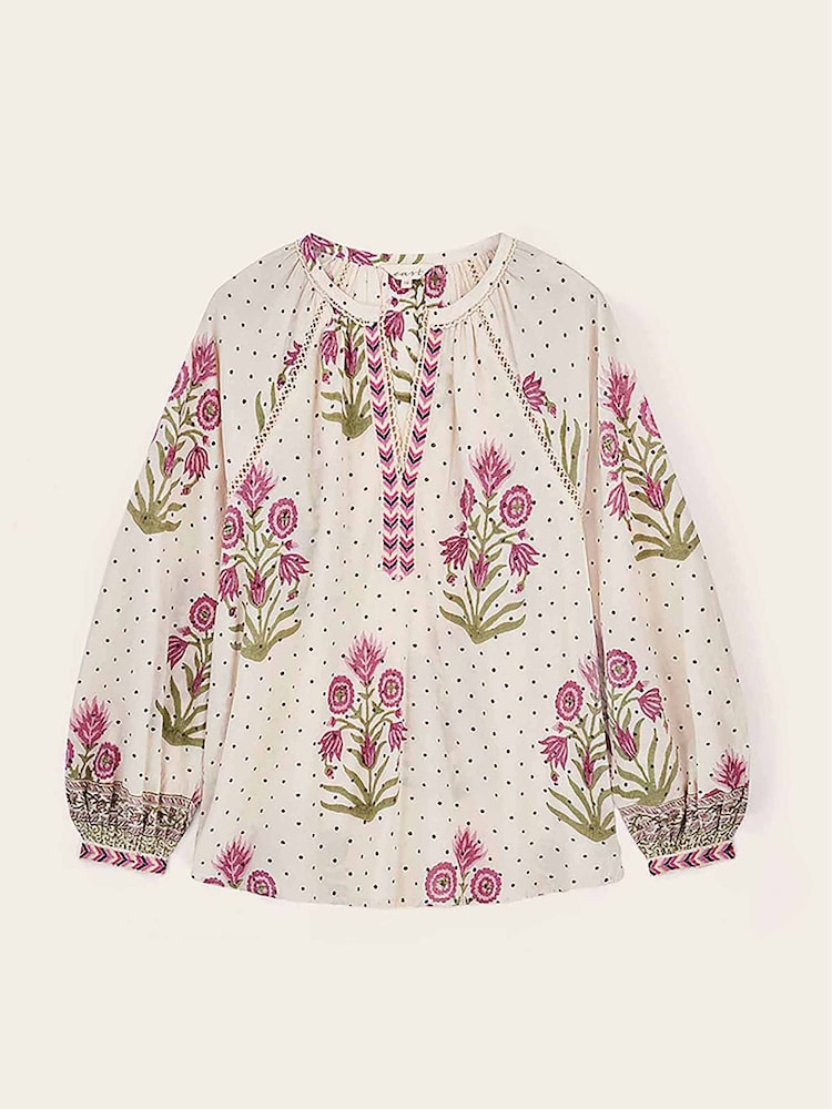 East Multi Roza Hand-Woodblock Printed Floral Dotted Cotton Embroidered Top - Image 5 of 5 East Multi Roza Hand-Woodblock Printed Floral Dotted Cotton Embroidered Top - Image 5 of 5