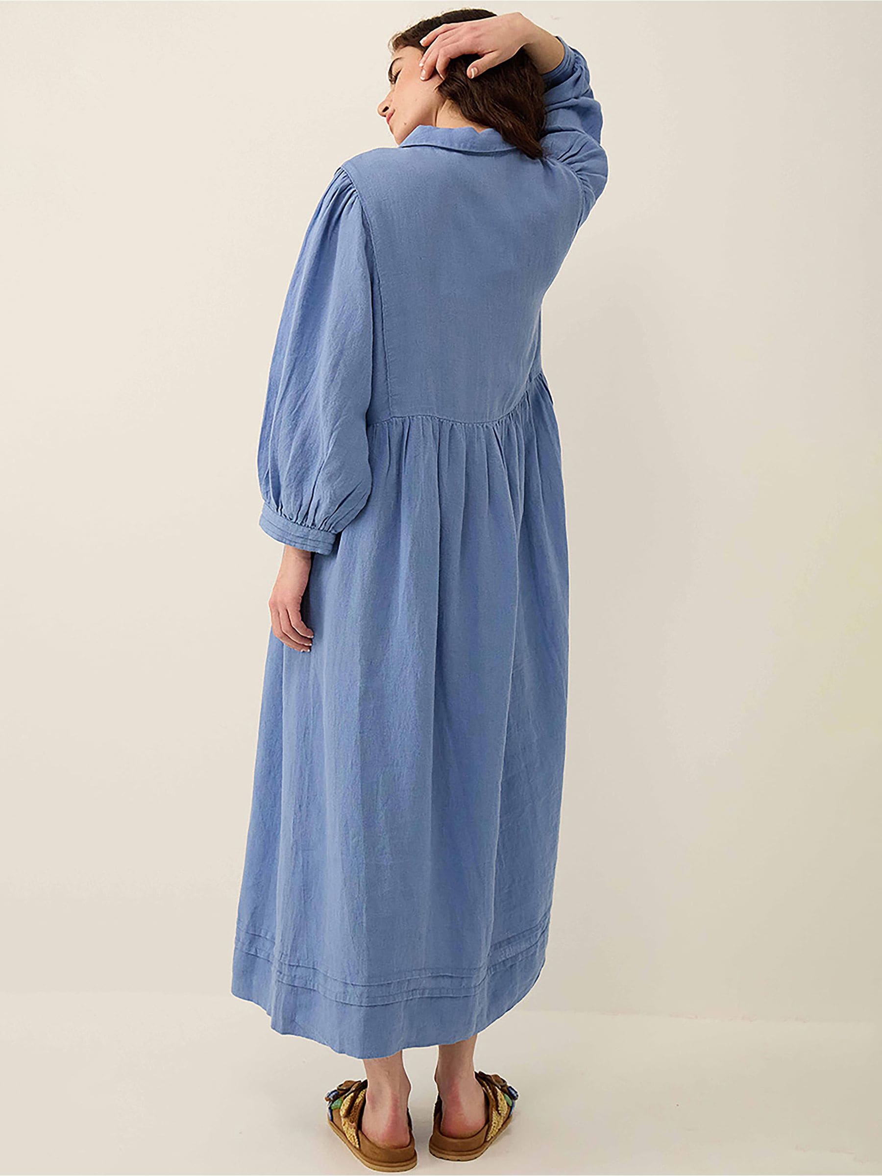 Buy East Blue Liza Linen Pintuck Detail Long Sleeve Shirt Dress