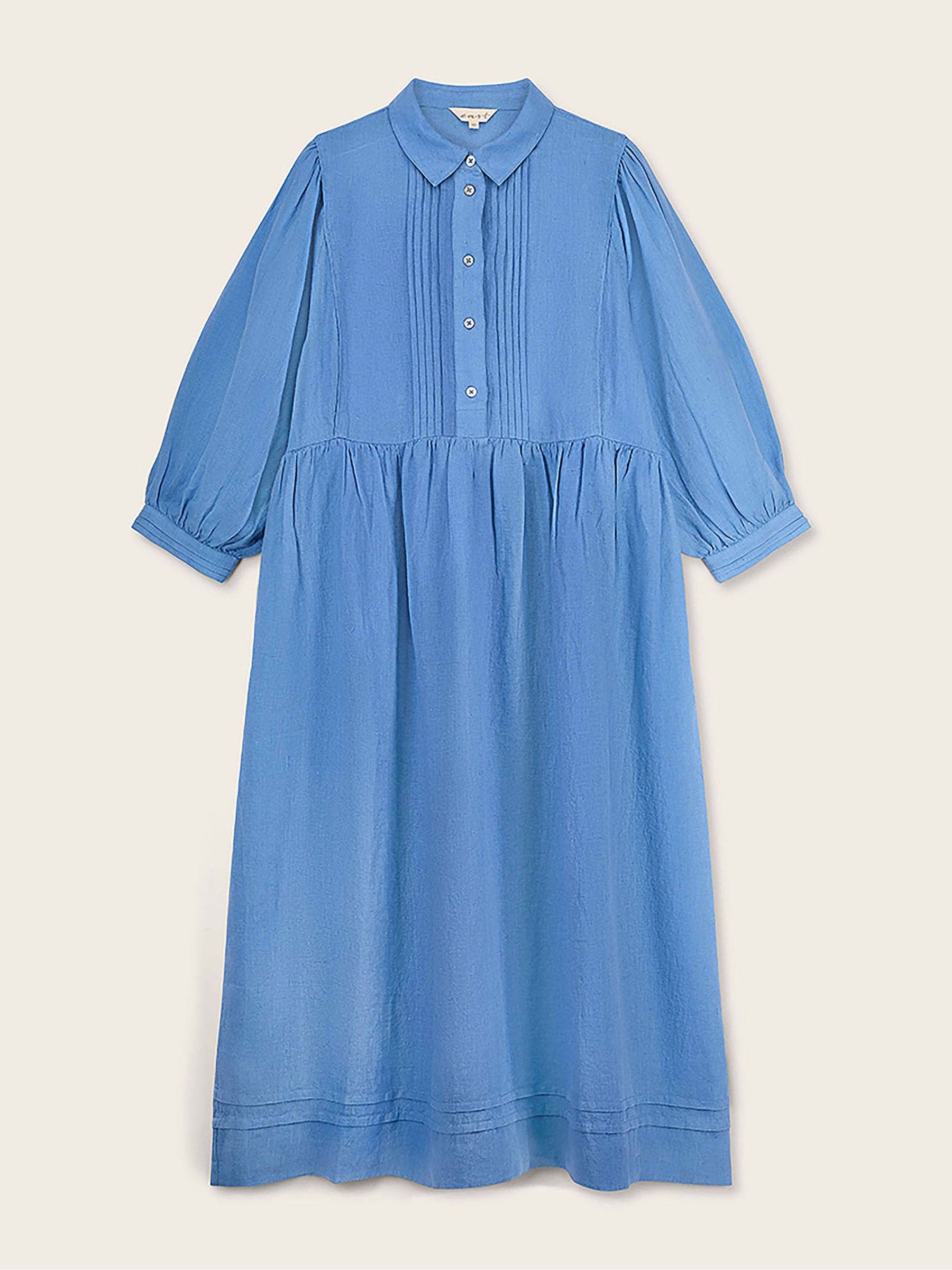 Buy East Blue Liza Linen Pintuck Detail Long Sleeve Shirt Dress