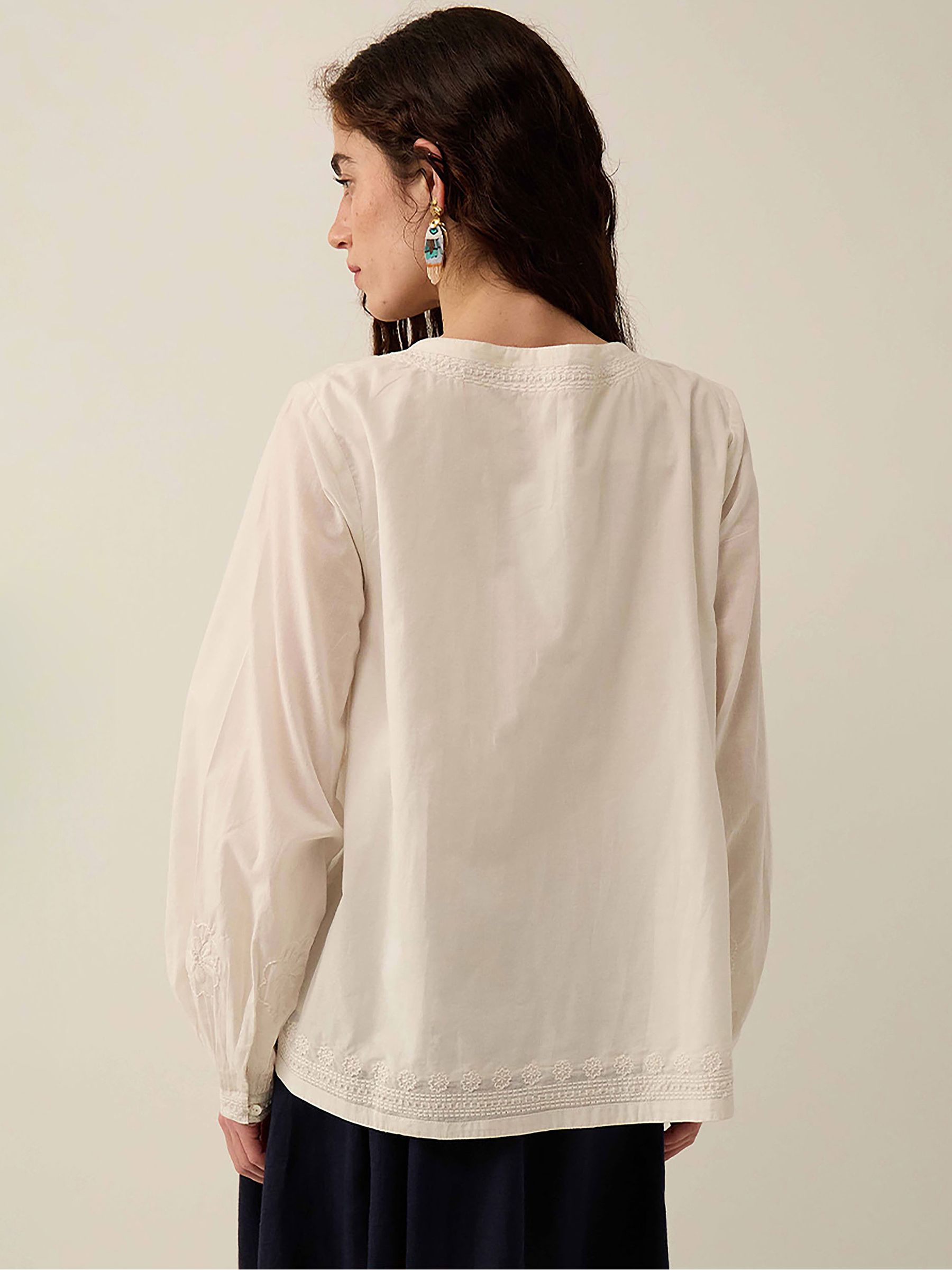 Buy East White Romana Hand-Embroidered Floral Cotton Wrap Top from