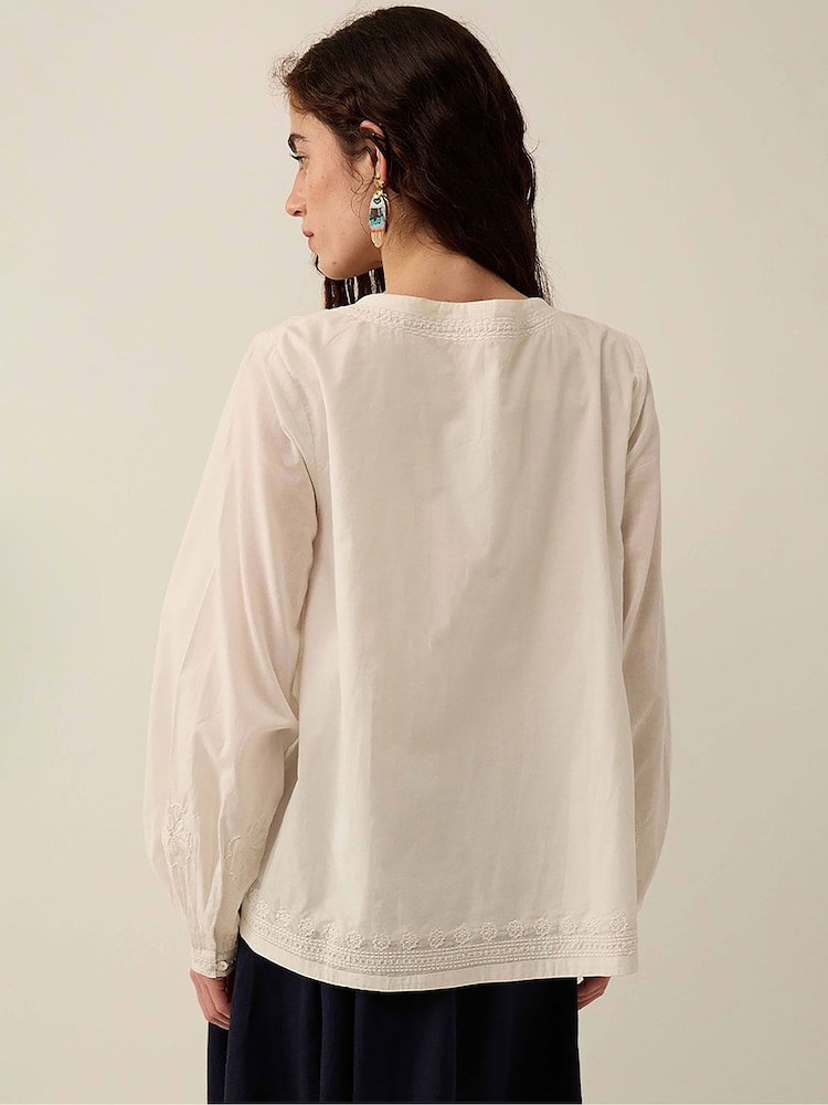 East White Romana Hand-Embroidered Floral Cotton Wrap Top - Image 2 of 6 East White Romana Hand-Embroidered Floral Cotton Wrap Top - Image 2 of 6