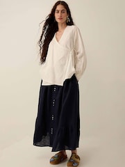 East White Romana Hand-Embroidered Floral Cotton Wrap Top - Image 3 of 6