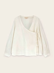 East White Romana Hand-Embroidered Floral Cotton Wrap Top - Image 6 of 6