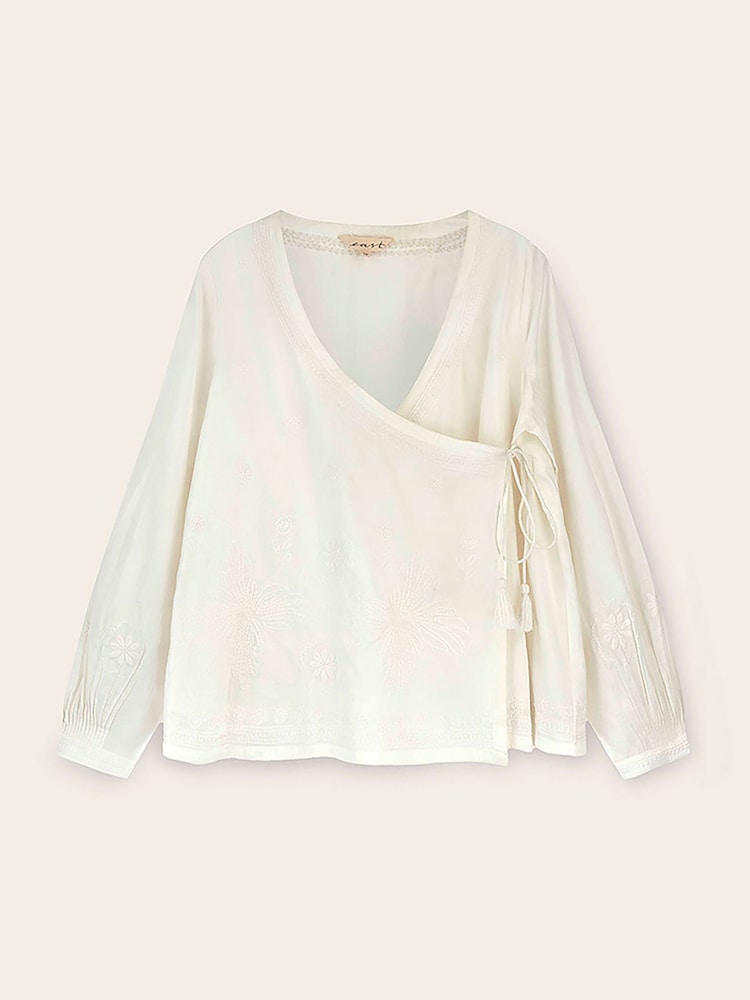 East White Romana Hand-Embroidered Floral Cotton Wrap Top - Image 6 of 6 East White Romana Hand-Embroidered Floral Cotton Wrap Top - Image 6 of 6