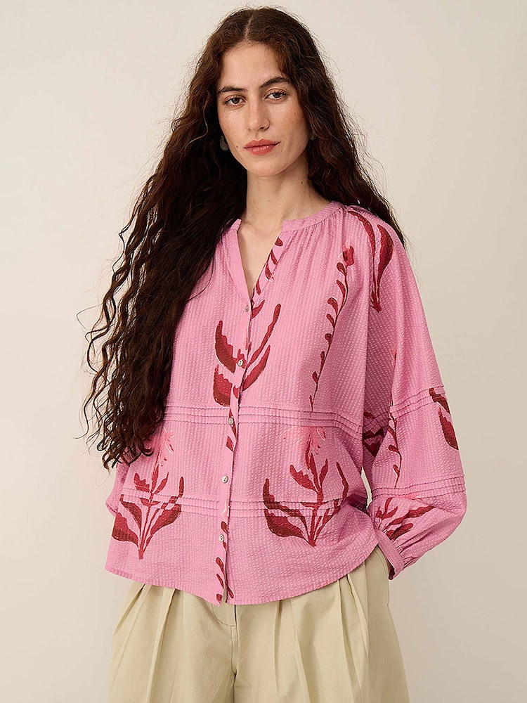 East Purple Maisie Botanical Floral Print Cotton Seersucker Top - Image 1 of 6 East Purple Maisie Botanical Floral Print Cotton Seersucker Top - Image 1 of 6