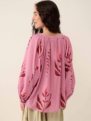 East Purple Maisie Botanical Floral Print Cotton Seersucker Top - Image 2 of 6