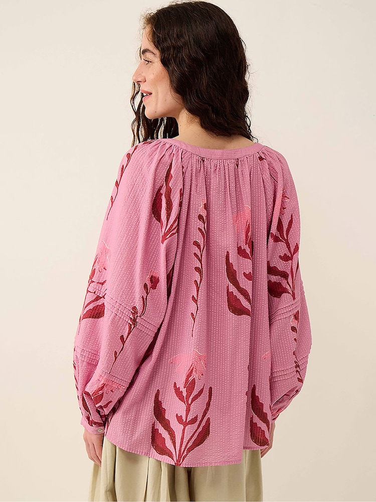 East Purple Maisie Botanical Floral Print Cotton Seersucker Top - Image 2 of 6 East Purple Maisie Botanical Floral Print Cotton Seersucker Top - Image 2 of 6