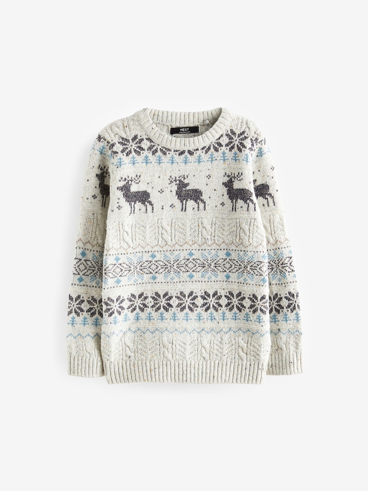 Grey Fairisle Pattern Knitted Christmas Jumper (3mths-16yrs) - Image 1 of 3