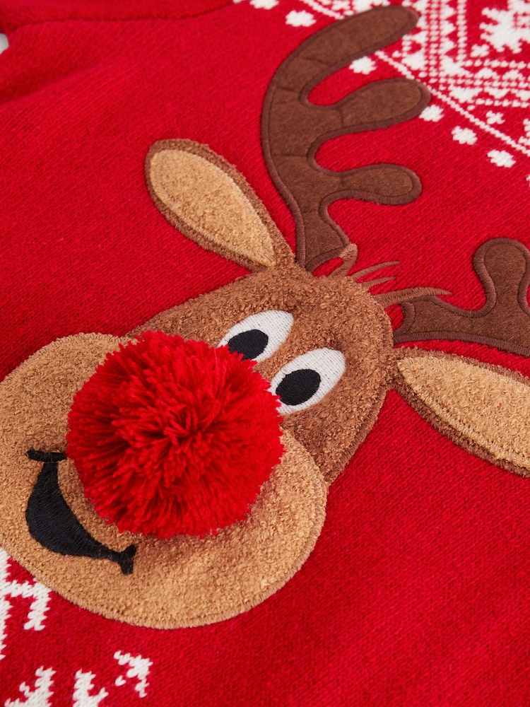 Red Reindeer Fairisle Pattern Knitted Christmas Jumper (3mths-16yrs) - Image 4 of 6