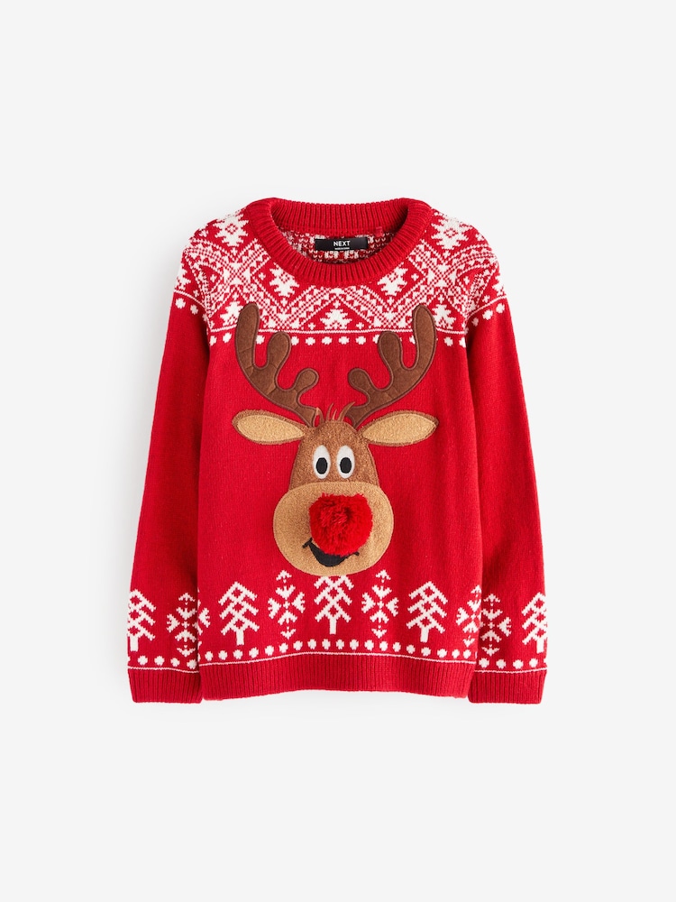 Red Reindeer Fairisle Pattern Knitted Christmas Jumper (3mths-16yrs) - Image 5 of 6