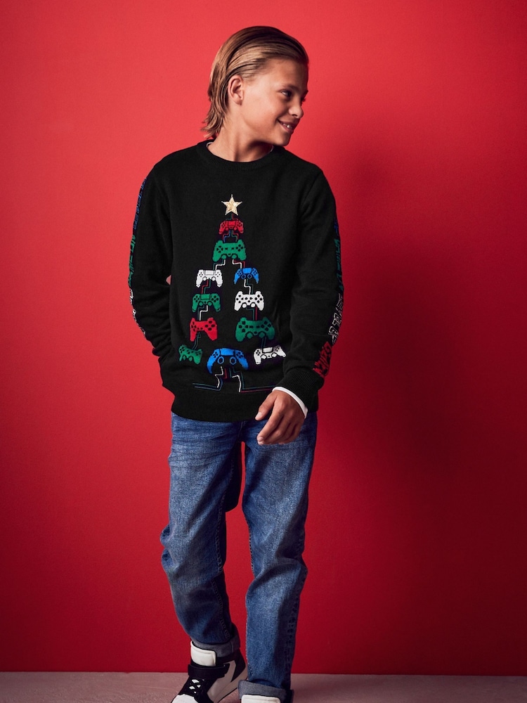 Black Gaming Tree Knitted Christmas Jumper (3-16yrs) - Image 3 of 7