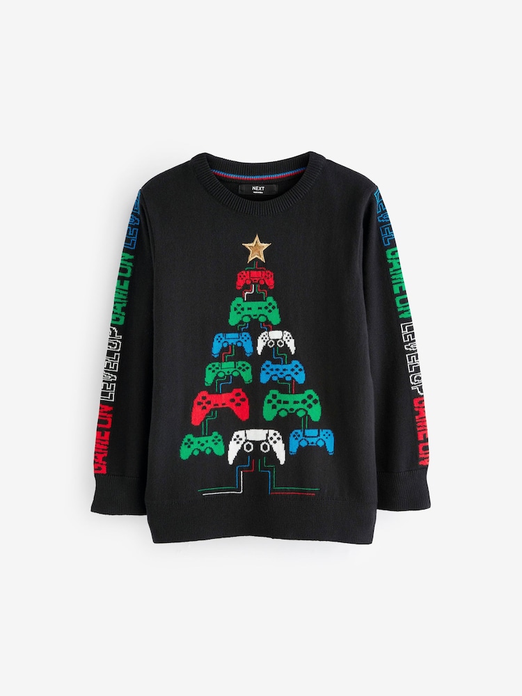 Black Gaming Tree Knitted Christmas Jumper (3-16yrs) - Image 6 of 7