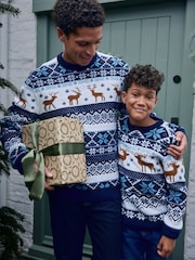 Navy Stag Matching Family Older Boys Wrap Knitted Christmas Jumper (3mths-16yrs) - Image 2 of 9