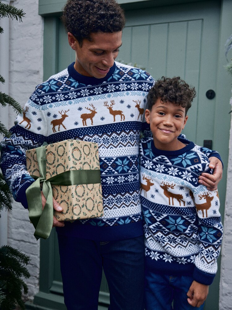 Navy Stag Matching Family Older Boys Wrap Knitted Christmas Jumper (3mths-16yrs) - Image 2 of 9