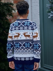 Navy Stag Matching Family Older Boys Wrap Knitted Christmas Jumper (3mths-16yrs) - Image 3 of 9