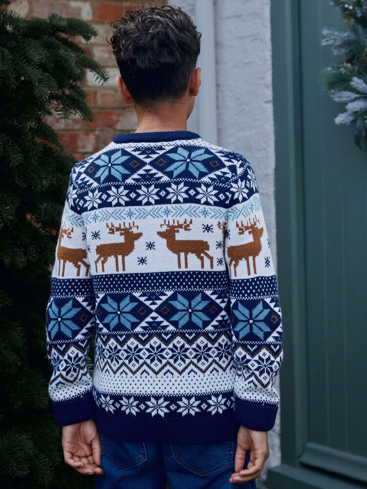 Navy Stag Matching Family Older Boys Wrap Knitted Christmas Jumper (3mths-16yrs) - Image 3 of 9