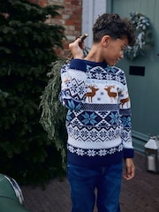 Navy Stag Matching Family Older Boys Wrap Knitted Christmas Jumper (3mths-16yrs) - Image 4 of 9
