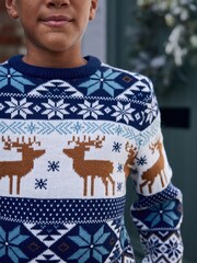 Navy Stag Matching Family Older Boys Wrap Knitted Christmas Jumper (3mths-16yrs) - Image 6 of 9