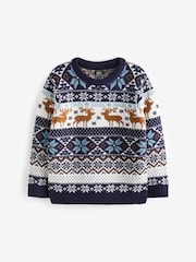 Navy Stag Matching Family Older Boys Wrap Knitted Christmas Jumper (3mths-16yrs) - Image 7 of 9