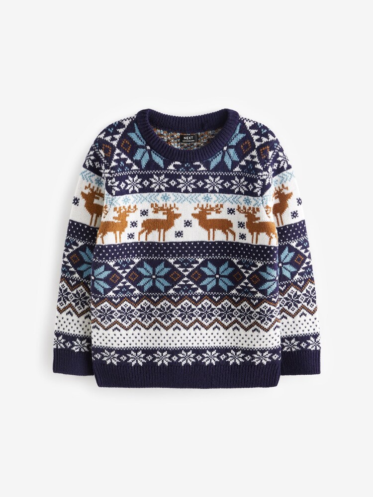 Navy Stag Matching Family Older Boys Wrap Knitted Christmas Jumper (3mths-16yrs) - Image 7 of 9