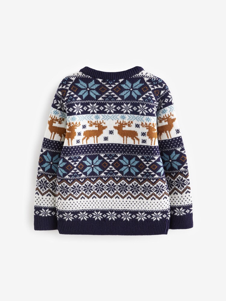 Navy Stag Matching Family Older Boys Wrap Knitted Christmas Jumper (3mths-16yrs) - Image 8 of 9