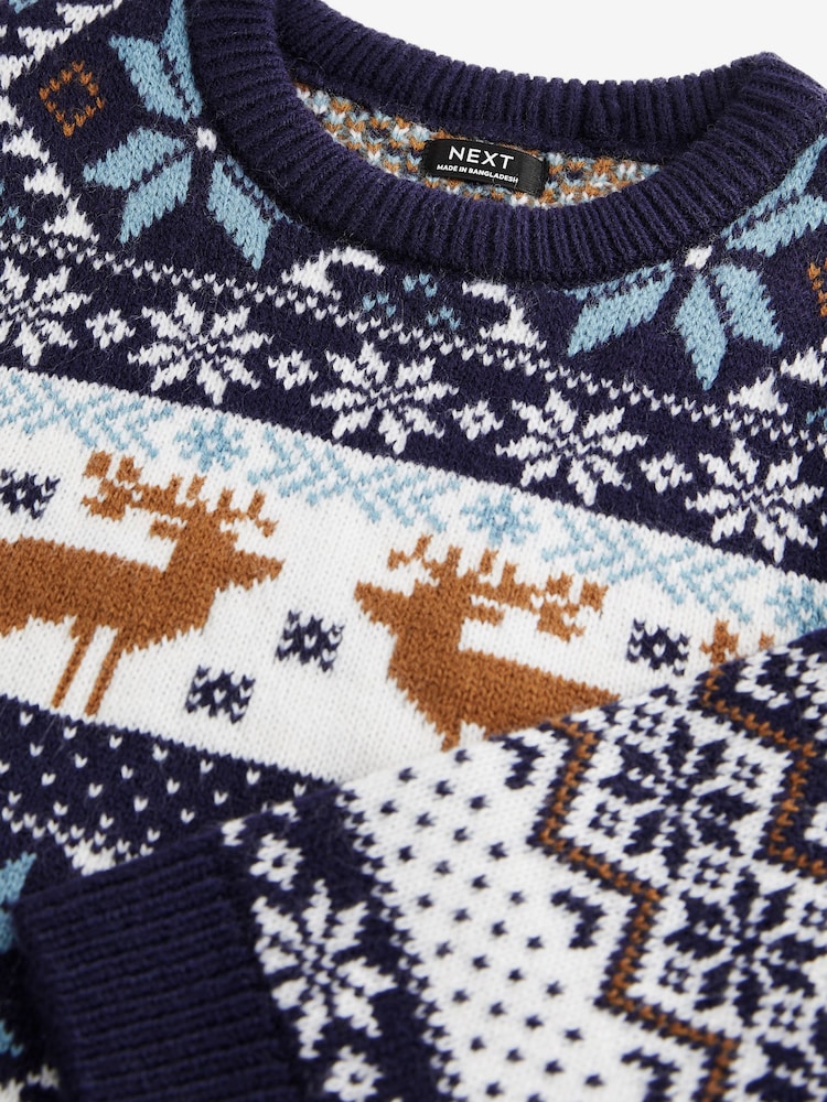 Navy Stag Matching Family Older Boys Wrap Knitted Christmas Jumper (3mths-16yrs) - Image 9 of 9
