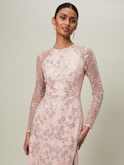 Phase Eight Pink Natalya Sequin Floral Maxi Dress - Image 4 of 6