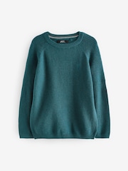Teal Blue With Stag Textured Crew Jumper (3-16yrs) - Image 1 of 3