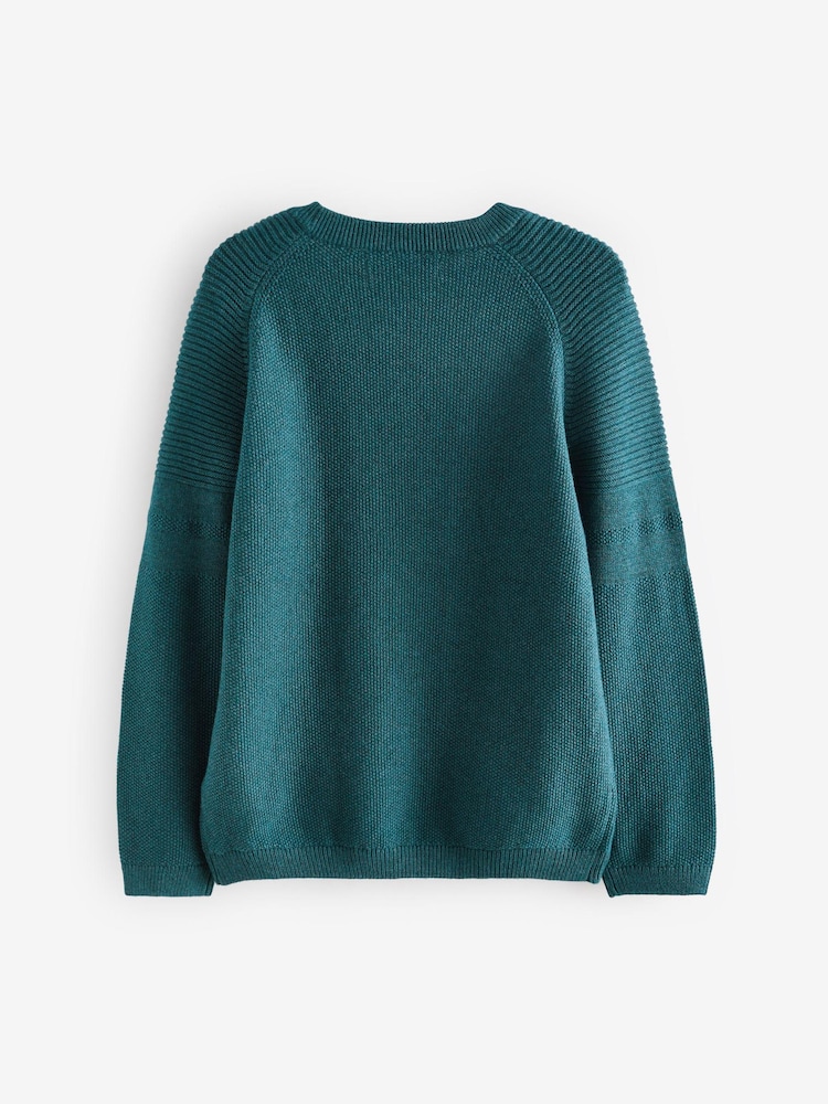 Teal Blue With Stag Textured Crew Jumper (3-16yrs) - Image 2 of 3