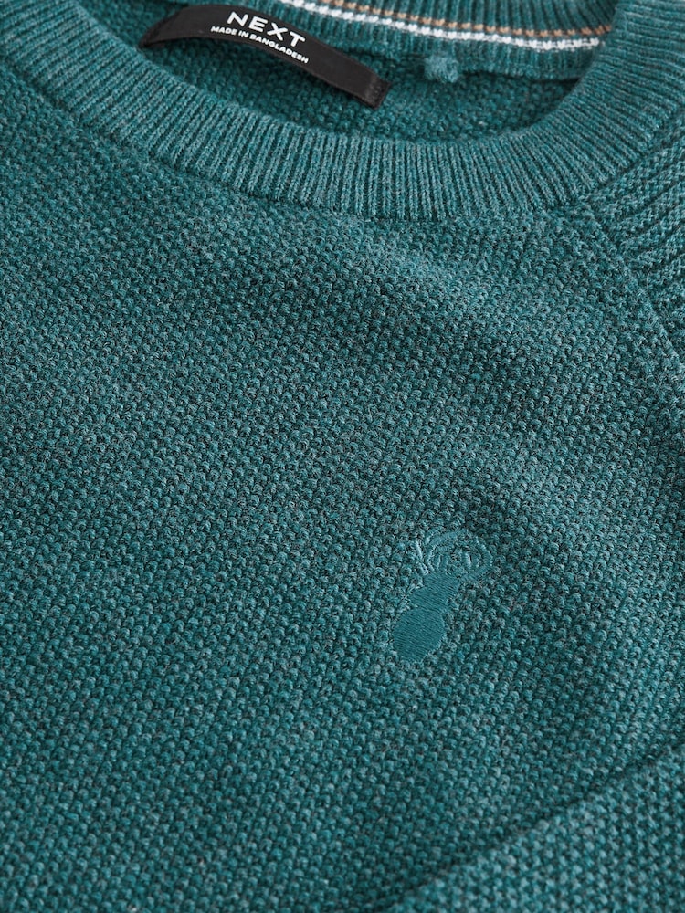Teal Blue With Stag Textured Crew Jumper (3-16yrs) - Image 3 of 3