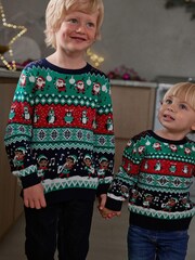 Multi Elf Fairisle Pattern Knitted Boys Christmas Cotton Jumper (3mths-16yrs) - Image 1 of 7