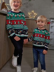 Multi Elf Fairisle Pattern Knitted Boys Christmas Cotton Jumper (3mths-16yrs) - Image 2 of 7