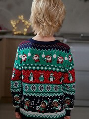 Multi Elf Fairisle Pattern Knitted Boys Christmas Cotton Jumper (3mths-16yrs) - Image 3 of 7
