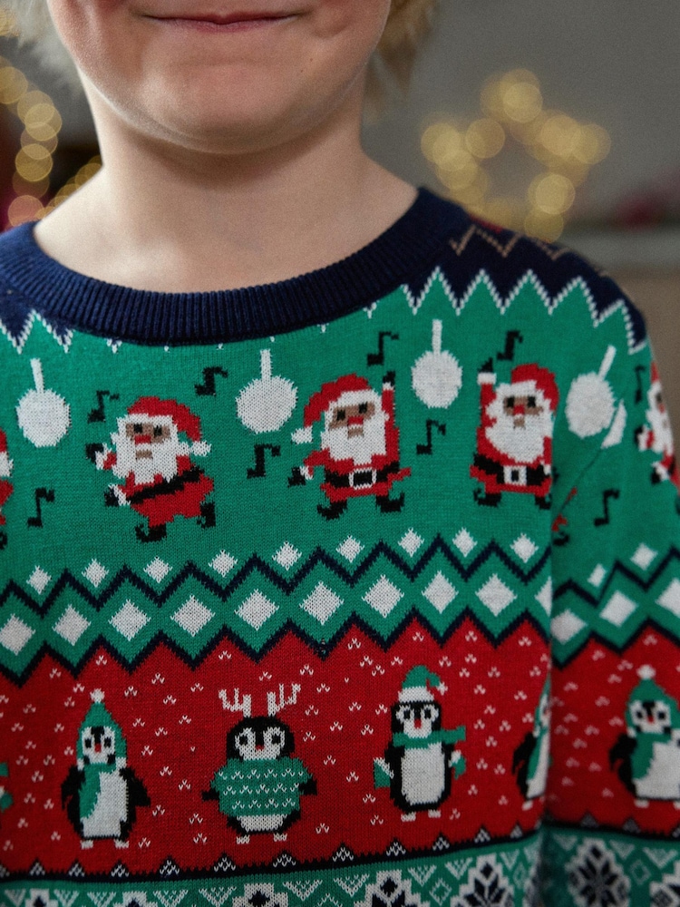 Multi Elf Fairisle Pattern Knitted Boys Christmas Cotton Jumper (3mths-16yrs) - Image 4 of 7