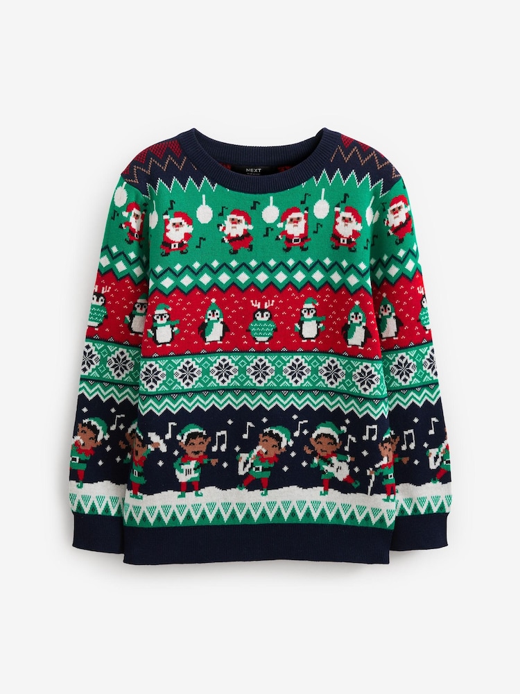 Multi Elf Fairisle Pattern Knitted Boys Christmas Cotton Jumper (3mths-16yrs) - Image 5 of 7