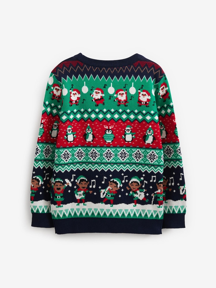 Multi Elf Fairisle Pattern Knitted Boys Christmas Cotton Jumper (3mths-16yrs) - Image 6 of 7