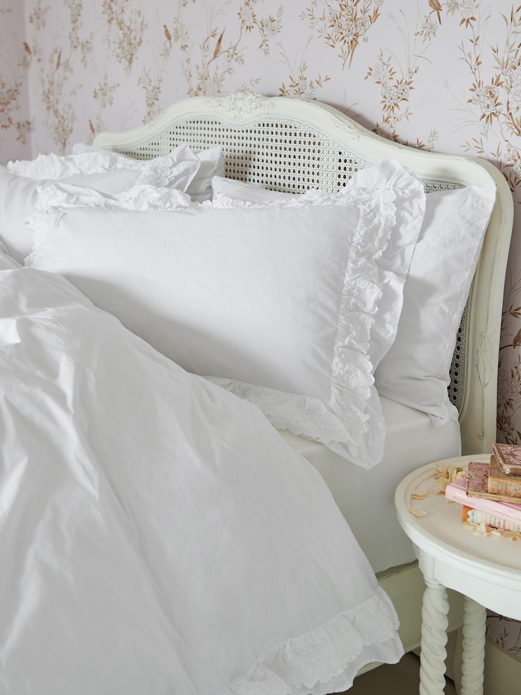 Shabby Chic by Rachel Ashwell® White Broderie Anglaise Ruffle Duvet Cover and Pillowcase Set - Image 2 of 4
