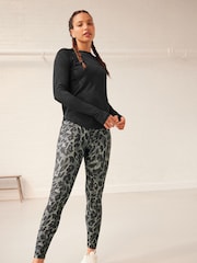 Black Next Active Long Sleeve Jacquard Geo Sport Top - Image 2 of 6