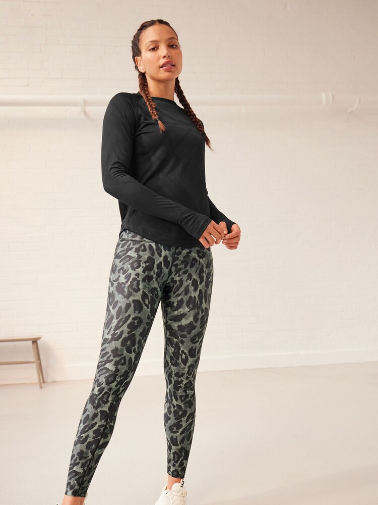 Black Next Active Long Sleeve Jacquard Geo Sport Top - Image 2 of 6