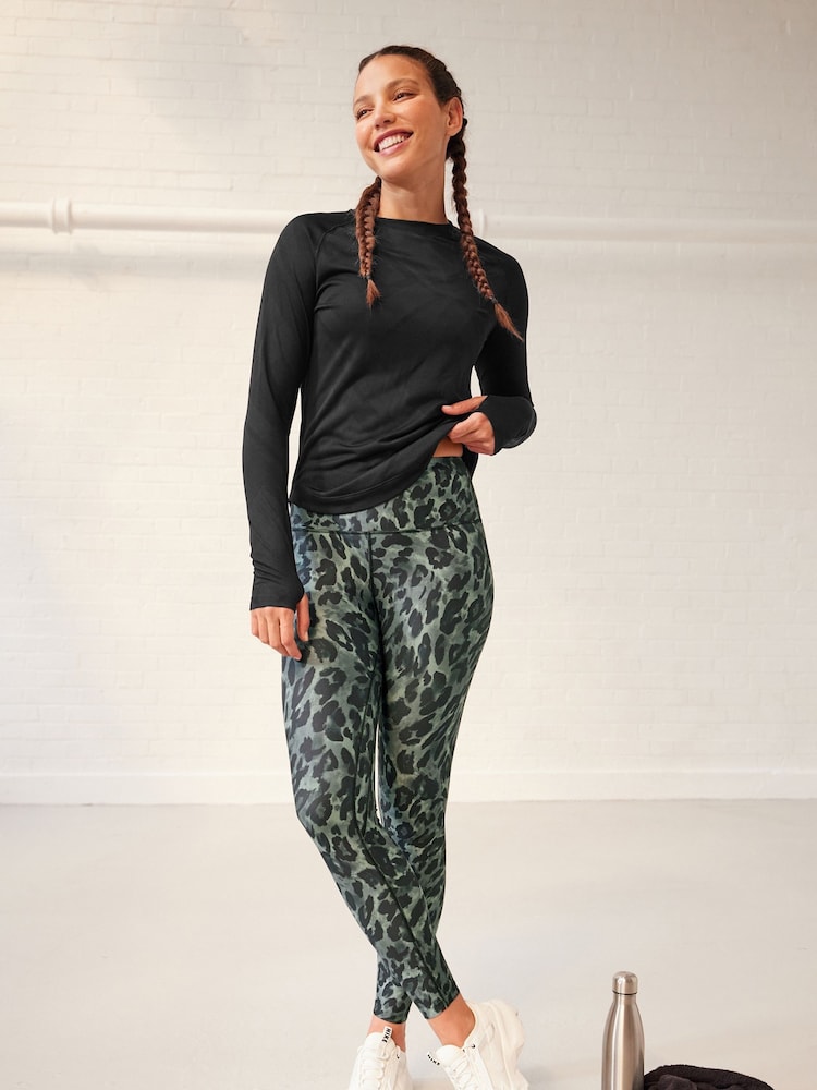 Khaki Green Animal Active High Rise Sports Sculpting Leggings - Image 1 of 7