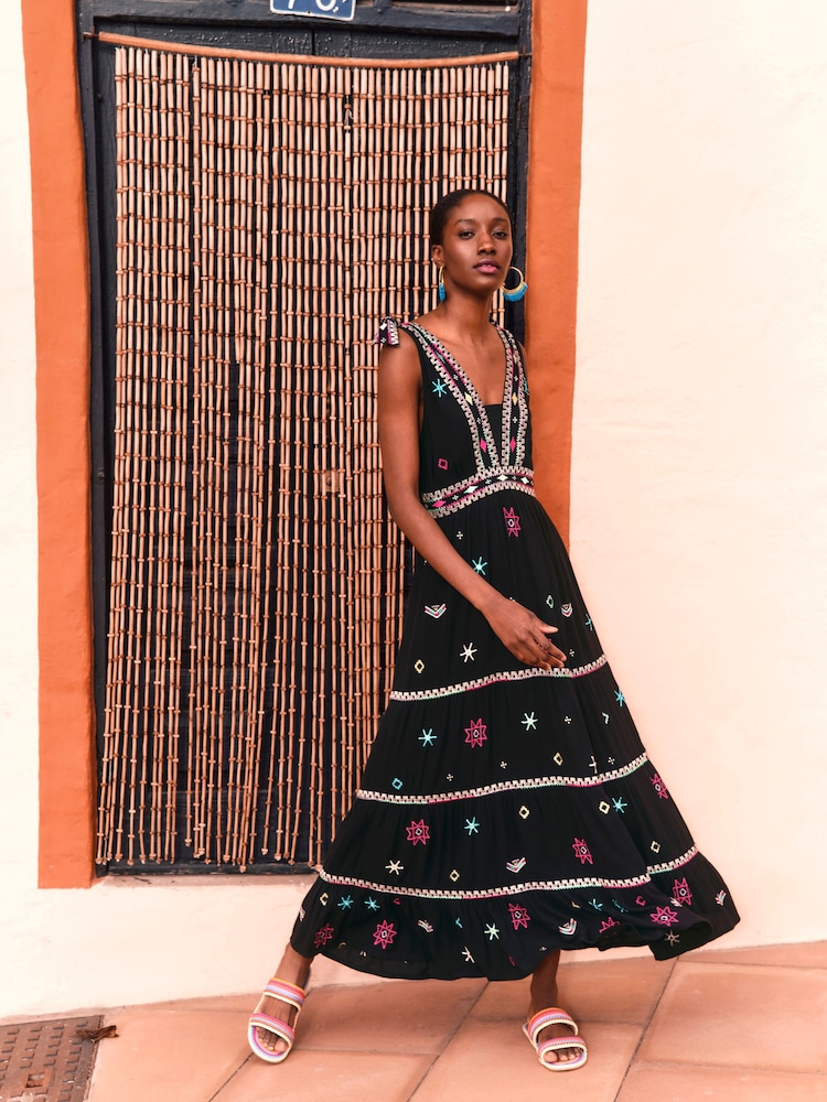 Monsoon Wide Strap Motif Embroidered Maxi Cami Dress - Image 1 of 5