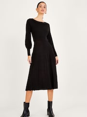 Monsoon Midikleid mit Plisseedesign, Schwarz - Bild 1 von 4