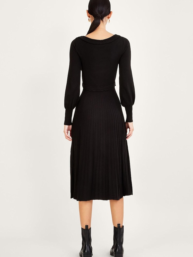 Monsoon Midikleid mit Plisseedesign, Schwarz - Bild 2 von 4