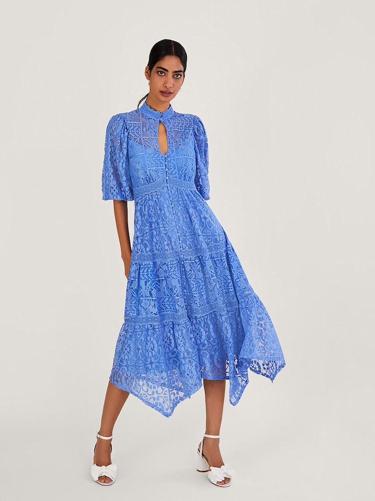 Monsoon Blue Rhea Lace Hanky Hem Shirt Dress - Image 1 of 4