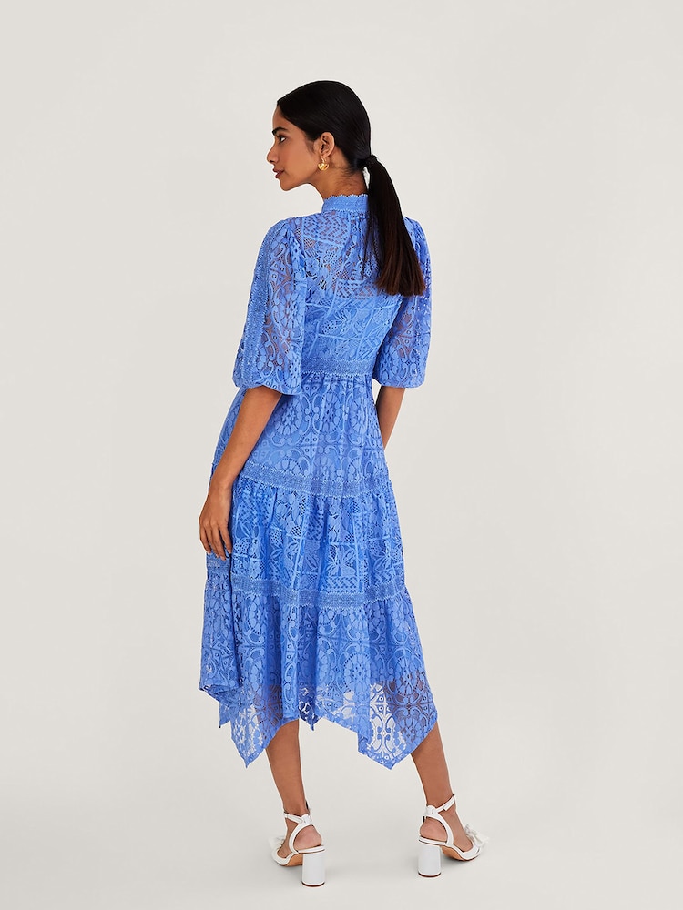 Monsoon Blue Rhea Lace Hanky Hem Shirt Dress - Image 2 of 4